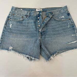 AGOLDE Parker Long Vintage Loose Fit Button Fly Cutoff Raw Hem Shorts 32